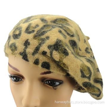 Fashionable angora winter knitted wool hat with all over animal print